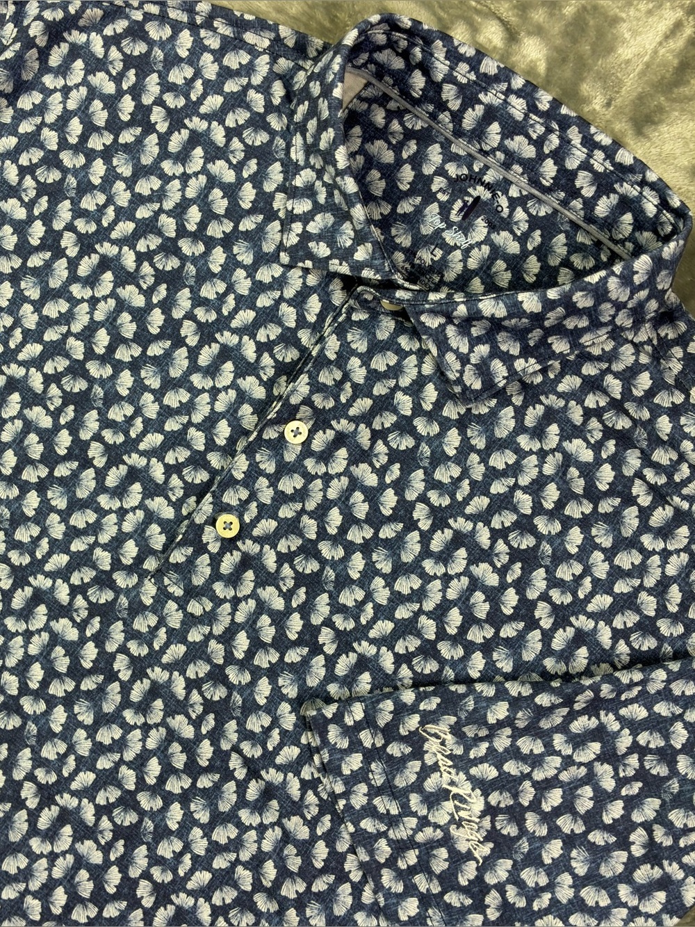 Johnnie-O Beau Rivage Betts Performance Polo Shirt Mens Large Blue Floral Golf
